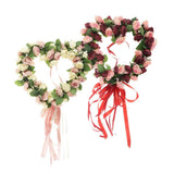 Maxbell Heart Shape Artificial Silk Rose Flower Wreath Home Wedding Decor Pink