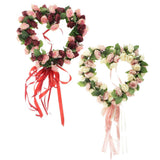 Maxbell Heart Shape Artificial Silk Rose Flower Wreath Home Wedding Decor Pink