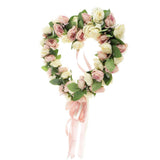 Maxbell Heart Shape Artificial Silk Rose Flower Wreath Home Wedding Decor Pink
