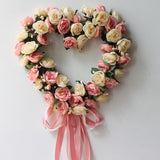 Maxbell Heart Shape Artificial Silk Rose Flower Wreath Home Wedding Decor Pink