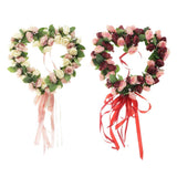 Maxbell Heart Shape Artificial Silk Rose Flower Wreath Home Wedding Decor Pink