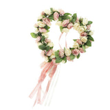 Maxbell Heart Shape Artificial Silk Rose Flower Wreath Home Wedding Decor Pink