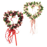Maxbell Heart Shape Artificial Silk Rose Flower Wreath Home Wedding Decor Pink
