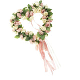 Maxbell Heart Shape Artificial Silk Rose Flower Wreath Home Wedding Decor Pink