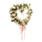 Maxbell Heart Shape Artificial Silk Rose Flower Wreath Home Wedding Decor Pink