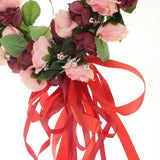 Maxbell Heart Shape Artificial Silk Rose Flower Wreath Home Wedding Decor Wine Red