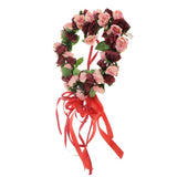 Maxbell Heart Shape Artificial Silk Rose Flower Wreath Home Wedding Decor Wine Red