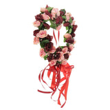 Maxbell Heart Shape Artificial Silk Rose Flower Wreath Home Wedding Decor Wine Red