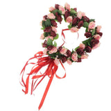 Maxbell Heart Shape Artificial Silk Rose Flower Wreath Home Wedding Decor Wine Red