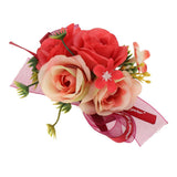 Max Artificial Bride Groom Silk Wrist Corsage Wedding Hand Flowers Red