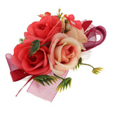 Max Artificial Bride Groom Silk Wrist Corsage Wedding Hand Flowers Red
