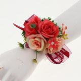 Max Artificial Bride Groom Silk Wrist Corsage Wedding Hand Flowers Red