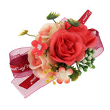 Max Artificial Bride Groom Silk Wrist Corsage Wedding Hand Flowers Red