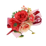 Max Artificial Bride Groom Silk Wrist Corsage Wedding Hand Flowers Red