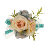 Maxbell Wedding Bride Bridesmaid Prom Party Wrist Corsage Hand Flower  Blue