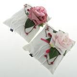 Max Square Bamboo Charcoal Bags with Silk Rose Decor Home Car Ornaments White
