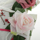 Max Square Bamboo Charcoal Bags with Silk Rose Decor Home Car Ornaments White