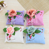 Max Square Bamboo Charcoal Bags with Silk Rose Decor Home Car Ornaments White