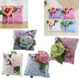 Max Square Bamboo Charcoal Bags with Silk Rose Decor Home Car Ornaments White
