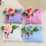 Max Square Bamboo Charcoal Bags with Silk Rose Decor Home Car Ornaments Blue