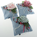Max Square Bamboo Charcoal Bags with Silk Rose Decor Home Car Ornaments Blue
