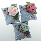 Max Square Bamboo Charcoal Bags with Silk Rose Decor Home Car Ornaments Blue