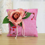 Max Square Bamboo Charcoal Bags with Silk Rose Decor Home Car Ornaments Pink