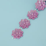 Max Flower Pearl Rhinestone Chain Sew On Trims Wedding Dress Decor Purple