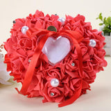 Max Heart-shaped PE water diamond imitation pearl wedding ring pillow Red