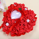 Max Heart-shaped PE water diamond imitation pearl wedding ring pillow Red