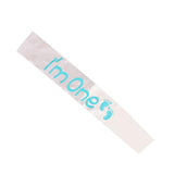 Max I'm one Girl's 1st Birthday Novelty Sash Blue word on white