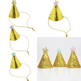 Max 6pcs Mini Glitter Birthday Cone Hat Headband Baby Birthday Costume Pink