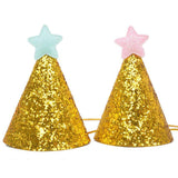 Max 6pcs Mini Glitter Birthday Cone Hat Headband Baby Birthday Costume Pink