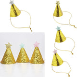 Max 6pcs Mini Glitter Birthday Cone Hat Headband Baby Birthday Costume Pink