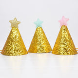 Max 6pcs Mini Glitter Birthday Cone Hat Headband Baby Birthday Costume Pink