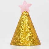 Max 6pcs Mini Glitter Birthday Cone Hat Headband Baby Birthday Costume Pink