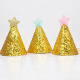 Max 6pcs Mini Glitter Birthday Cone Hat Headband Baby Birthday Costume Gold