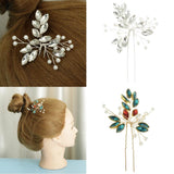 Maxbell Bridal Crystal Hair Pin Stick Bling Pearl Hairpin Handmade Jewelry Silver