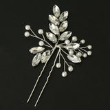 Maxbell Bridal Crystal Hair Pin Stick Bling Pearl Hairpin Handmade Jewelry Silver