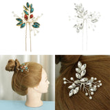 Maxbell Bridal Crystal Hair Pin Stick Bling Pearl Hairpin Handmade Jewelry Silver