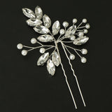 Maxbell Bridal Crystal Hair Pin Stick Bling Pearl Hairpin Handmade Jewelry Silver