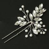 Maxbell Bridal Crystal Hair Pin Stick Bling Pearl Hairpin Handmade Jewelry Silver