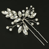 Maxbell Bridal Crystal Hair Pin Stick Bling Pearl Hairpin Handmade Jewelry Silver