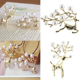 Max Charm Artificial Pearls Crystal Rhinestone Brooch Pin Jewelry Gift Deer