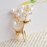 Max Charm Artificial Pearls Crystal Rhinestone Brooch Pin Jewelry Gift Deer