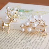 Max Charm Artificial Pearls Crystal Rhinestone Brooch Pin Jewelry Gift Deer