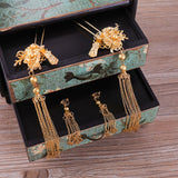 Max 5 Pieces Chinese Crown Tassel Earrings Hairpin Wedding Bridal Jewelry Set