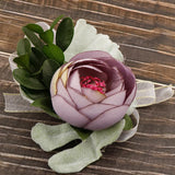 Max Silk Camellia Wrist Corsage Bridal Bracelet Wedding Hand Flower Purple