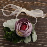 Max Silk Camellia Wrist Corsage Bridal Bracelet Wedding Hand Flower Purple