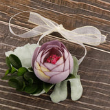 Max Silk Camellia Wrist Corsage Bridal Bracelet Wedding Hand Flower Purple